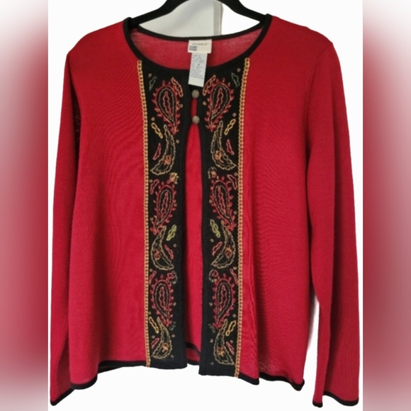 Koret Westminster Women's 2 in 1 Cardigan Sweater Acrilic/Wool Red Embroidered M - Picture 15 of 15
